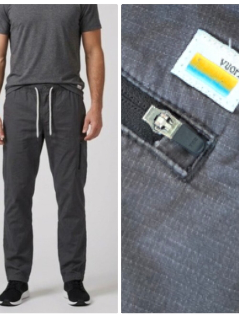 Vuori Men's Ripstop Charcoal Grey Drawstring Pants Elastic Waistband Hiking